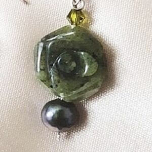 BC Jade 🇨🇦 Earrings Carved Rose Pearl Crystal